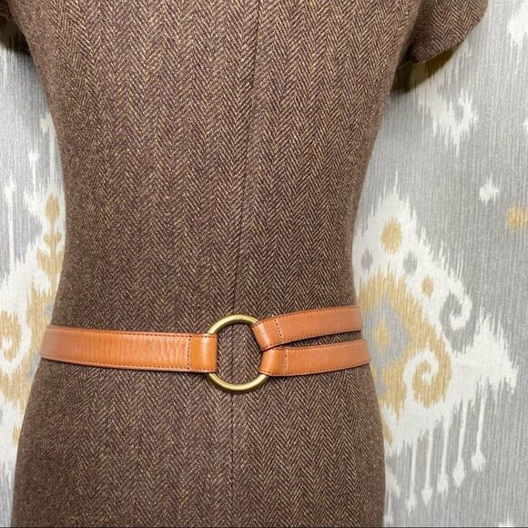 Ralph Lauren Brown Herringbone Lambswool Tweed Cap Sleeve Sheath Midi Dress - Picture 12 of 16